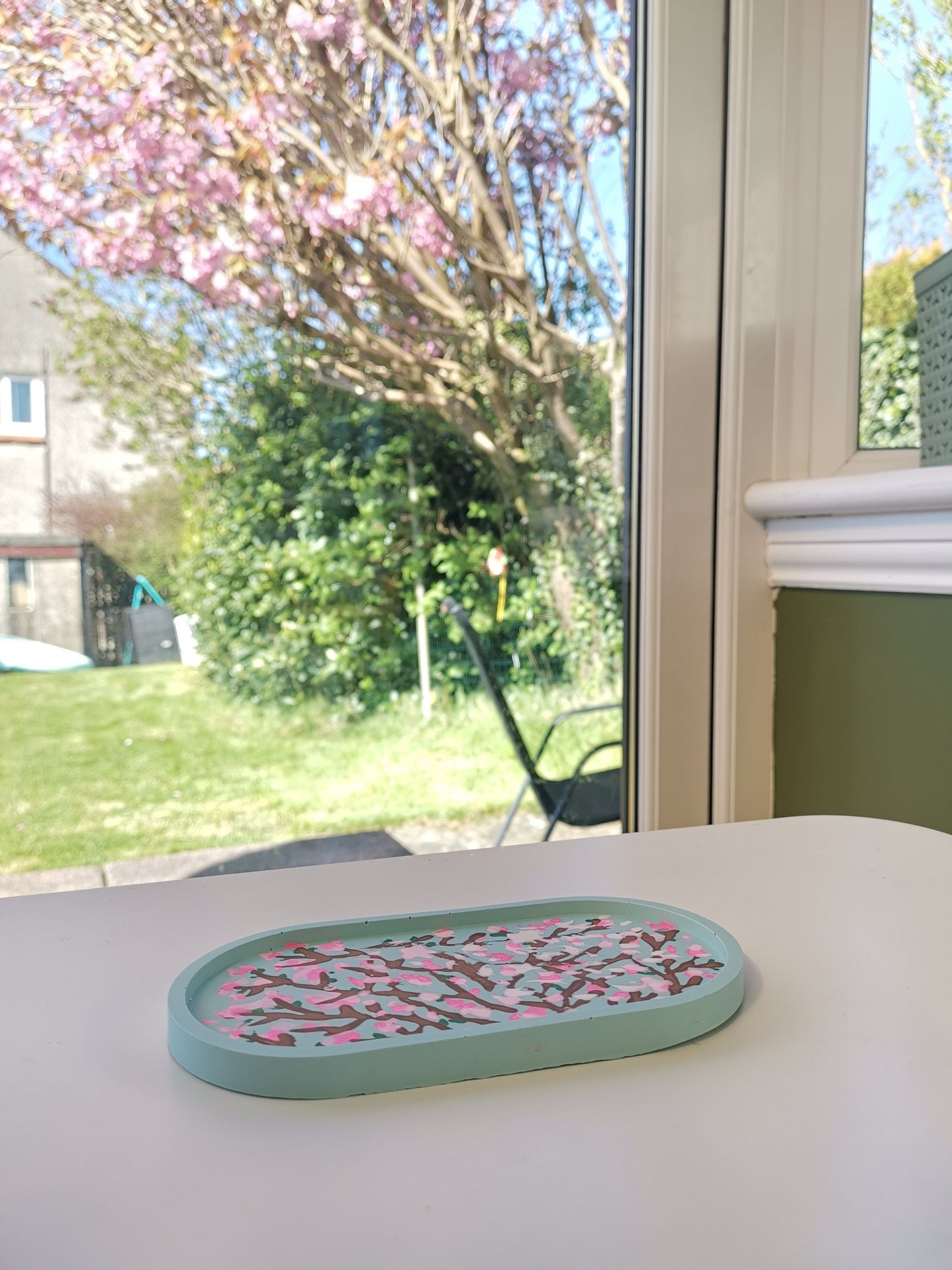 Trinket & Jewellery Oval Tray - Cherry blossom