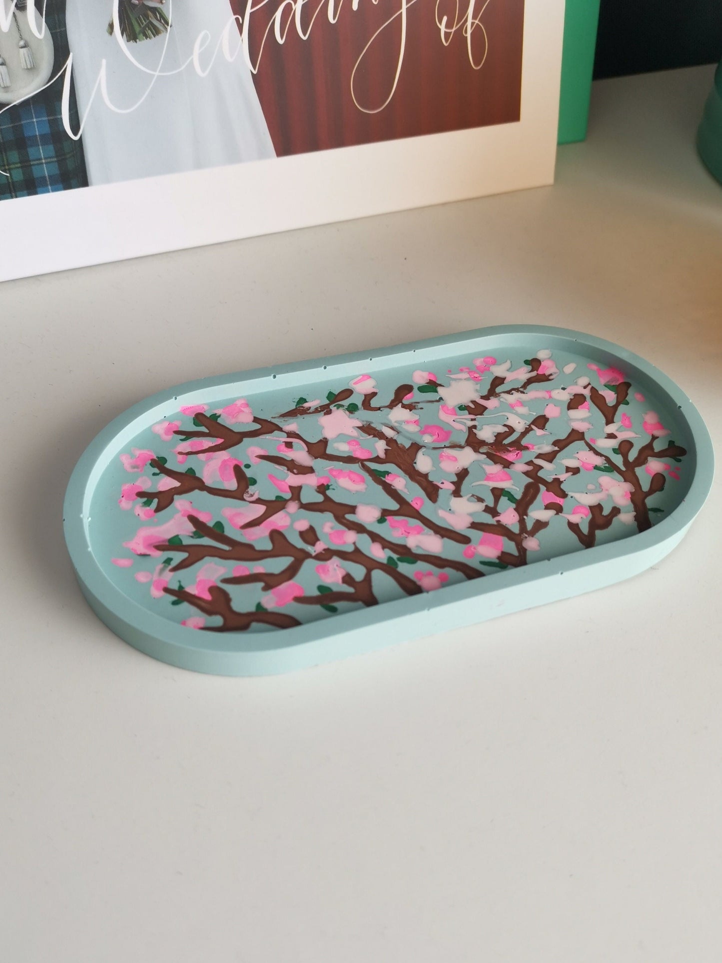 Trinket & Jewellery Oval Tray - Cherry blossom